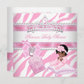 Invitation Princesse Baby shower fille Zebra blanc rose ethni (Devant / Derrière)