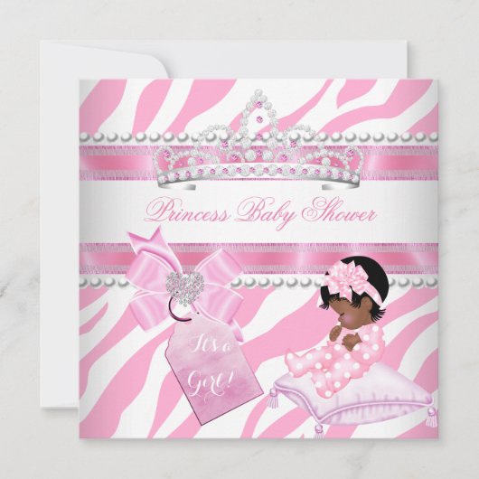 Invitation Princesse Baby shower fille Zebra blanc rose ethni (Devant)