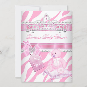 Invitation Princesse Baby Shower Fille Zèbre Rose Blanc Ours