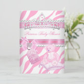 Invitation Princesse Baby shower fille Zèbre rose Ours blanc (Debout devant)