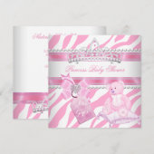 Invitation Princesse Baby shower fille Zèbre rose Ours blanc (Devant / Derrière)