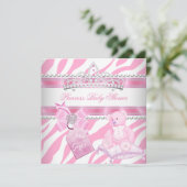Invitation Princesse Baby shower fille Zèbre rose Ours blanc (Debout devant)