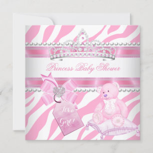 Invitation Princesse Baby shower fille Zèbre rose Ours blanc