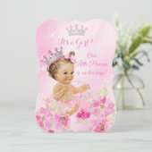 Invitation Princesse Baby shower Fleur rose Tutu Brunette (Debout devant)