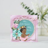 Invitation Princesse Baby shower Floral Turquoise rose ethniq (Debout devant)