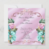 Invitation Princesse Baby shower Floral Turquoise rose ethniq (Dos)