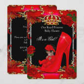 Invitation Princesse Baby shower Girl Gold Rose Chaussure 2 (Devant / Derrière)