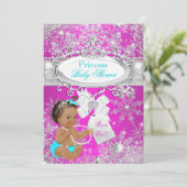 Invitation Princesse Baby shower Hot rose Aqua Brunette (Debout devant)