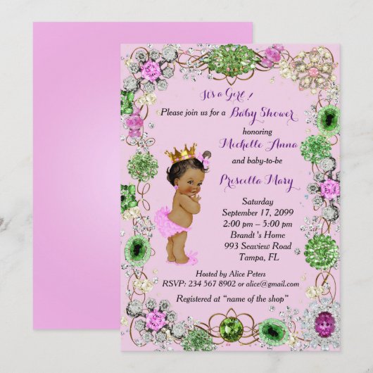 Invitation Princesse Baby shower Invitation, Petite Princesse (Devant / Derrière)