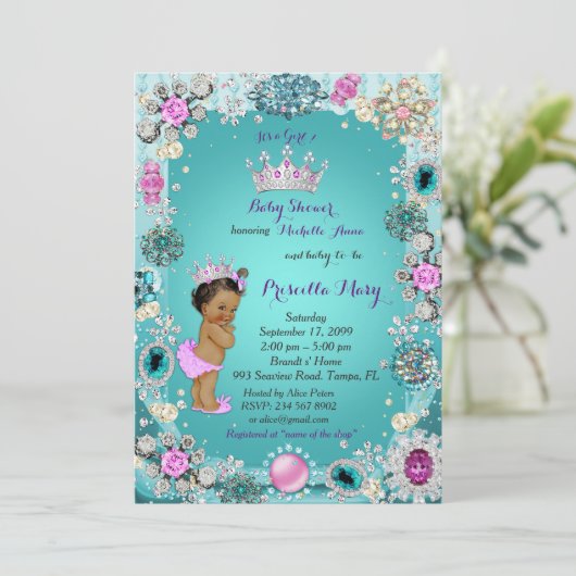 Invitation Princesse Baby shower Invitation, Princesse, vert (Debout devant)