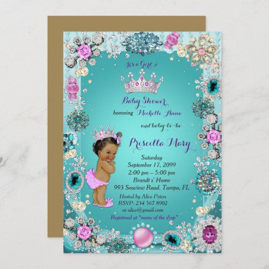 Invitation Princesse Baby shower Invitation, Princesse, vert (Devant / Derrière)