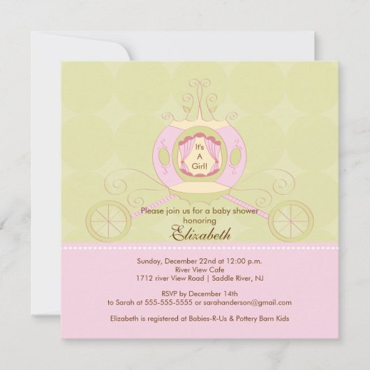 Invitation Princesse Baby Shower Invite Pretty Carriage (Devant)