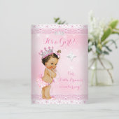 Invitation Princesse Baby shower Lace Rose Tiara Brunette (Debout devant)