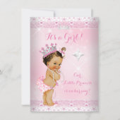 Invitation Princesse Baby shower Lace Rose Tiara Brunette (Devant)