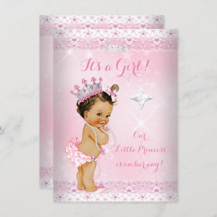 Invitation Princesse Baby shower Lace Rose Tiara Brunette