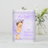 Invitation Princesse Baby shower Lilac Lace Tiara Brunette (Debout devant)