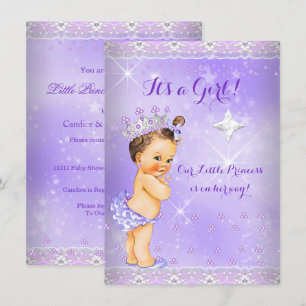 Invitation Princesse Baby shower Lilac Lavender Tiara Brunett