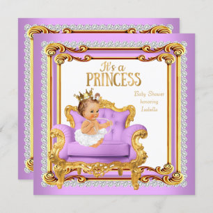 Invitation Princesse Baby shower Lilac Pink Gold Chaise