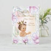 Invitation Princesse Baby shower Lilac Rose Brunette Florale (Debout devant)