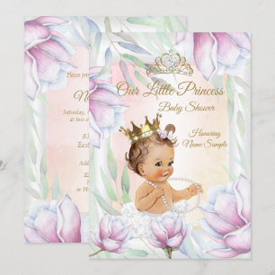 Invitation Princesse Baby shower Lilac Rose Brunette Florale