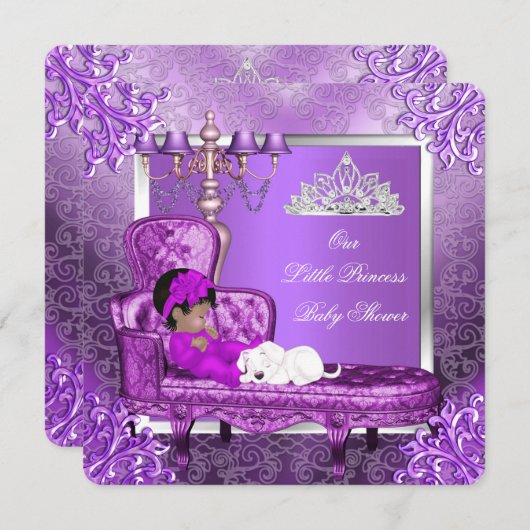 Invitation Princesse Baby shower mignonne bébé fille pourpre (Devant / Derrière)