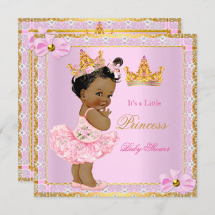 Invitation Princesse Baby shower mignonne fille rose Golden E