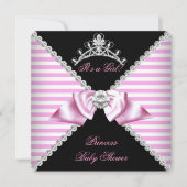 Invitation Princesse Baby shower noir rosé bracelet Bow Diamo (Devant)