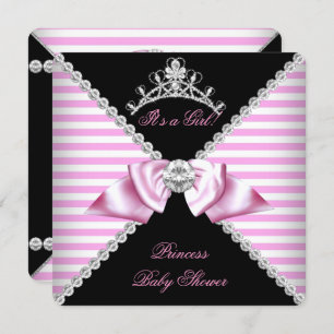 Invitation Princesse Baby shower noir rosé bracelet Bow Diamo