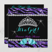 Invitation Princesse Baby shower Parties scintillant violet T (Devant / Derrière)