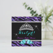 Invitation Princesse Baby shower Parties scintillant violet T (Debout devant)