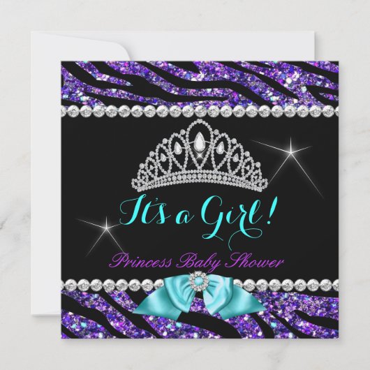 Invitation Princesse Baby shower Parties scintillant violet T (Devant)