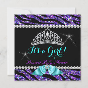 Invitation Princesse Baby shower Parties scintillant violet T