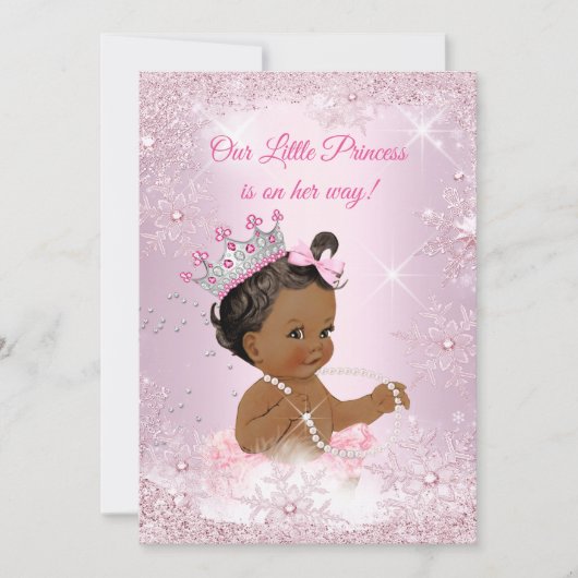 Invitation Princesse Baby shower Pink Snowflake Hiver Ethniqu (Devant)