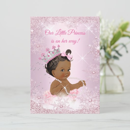 Invitation Princesse Baby shower Pink Snowflake Hiver Ethniqu (Debout devant)