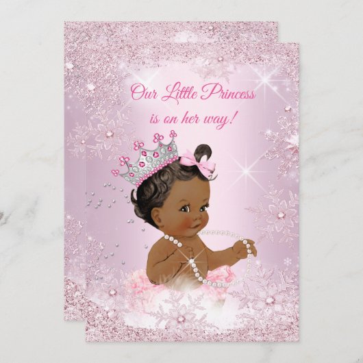 Invitation Princesse Baby shower Pink Snowflake Hiver Ethniqu (Devant / Derrière)