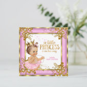 Invitation Princesse Baby shower Pink Tutu Floral Brunette (Debout devant)