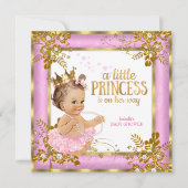 Invitation Princesse Baby shower Pink Tutu Floral Brunette (Devant)