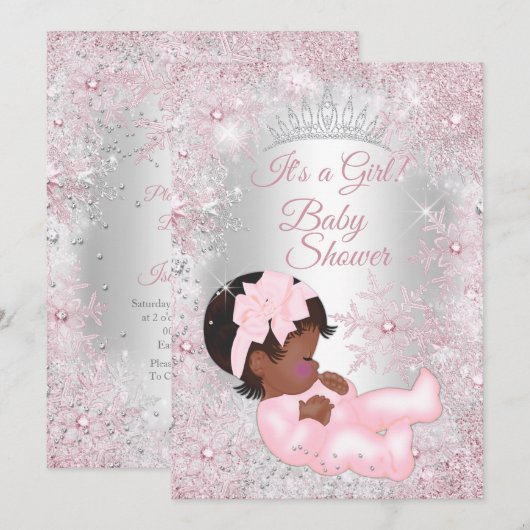 Invitation Princesse Baby shower Pink Winter Wonderland Ethni (Devant / Derrière)