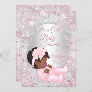 Invitation Princesse Baby shower Pink Winter Wonderland Ethni