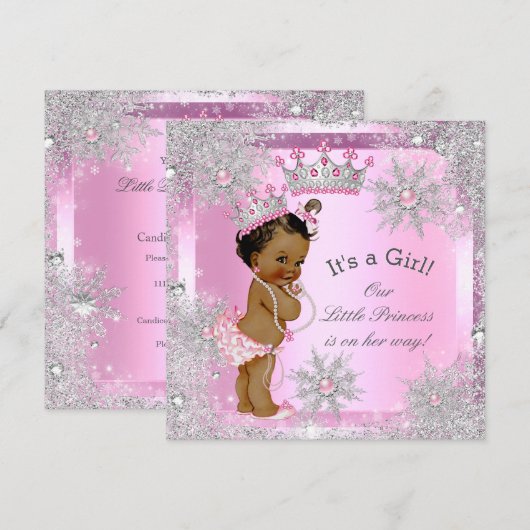 Invitation Princesse Baby shower Pink Winter Wonderland Ethni (Devant / Derrière)