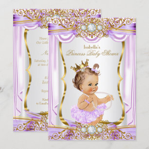 Invitation Princesse Baby shower Purple Silk Gold Brunette 2