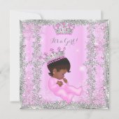 Invitation Princesse Baby shower rose Argent Africain América (Devant)