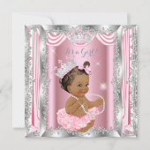 Invitation Princesse Baby shower rose argent Ballerina foncé (Devant)
