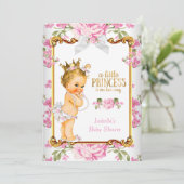 Invitation Princesse Baby shower Rose Blanc Floral Blonde 2 (Debout devant)