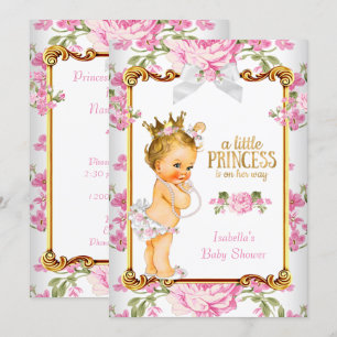 Invitation Princesse Baby shower Rose Blanc Floral Blonde 2