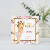 Invitation Princesse Baby shower Rose Blanc Floral Blonde Gir (Debout devant)