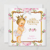 Invitation Princesse Baby shower Rose Blanc Floral Blonde Gir (Devant)