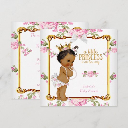 Invitation Princesse Baby shower Rose Blanc Floral Ethnique (Devant / Derrière)