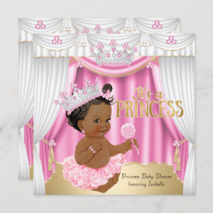 Invitation Princesse Baby shower Rose Blanc Gem Gold Ethnic