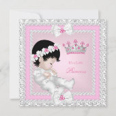 Invitation Princesse Baby shower Rose Blanc Gris Damas B (Devant)